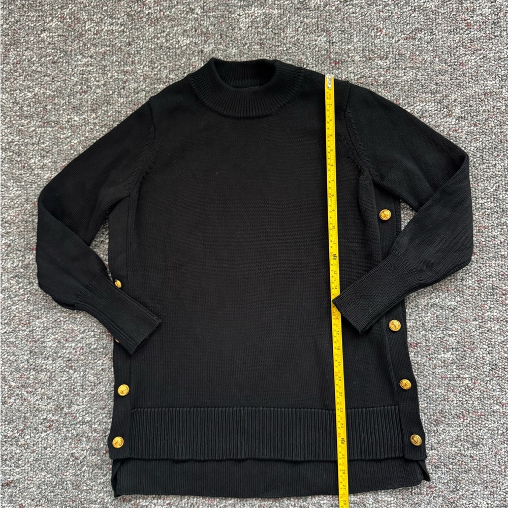 Tuckernuck Black Crewneck Sweater with Gold Buttons